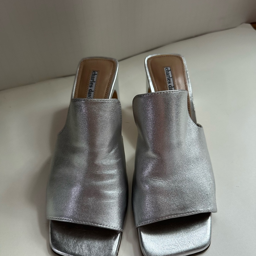 Charles & Keith Silver Mules with Minimalist Design